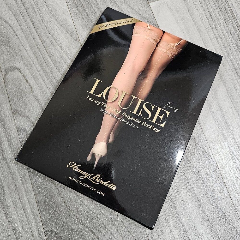 Honey Birdette Louise Ivory Bridal Suspender Stockings Thigh Highs Size L